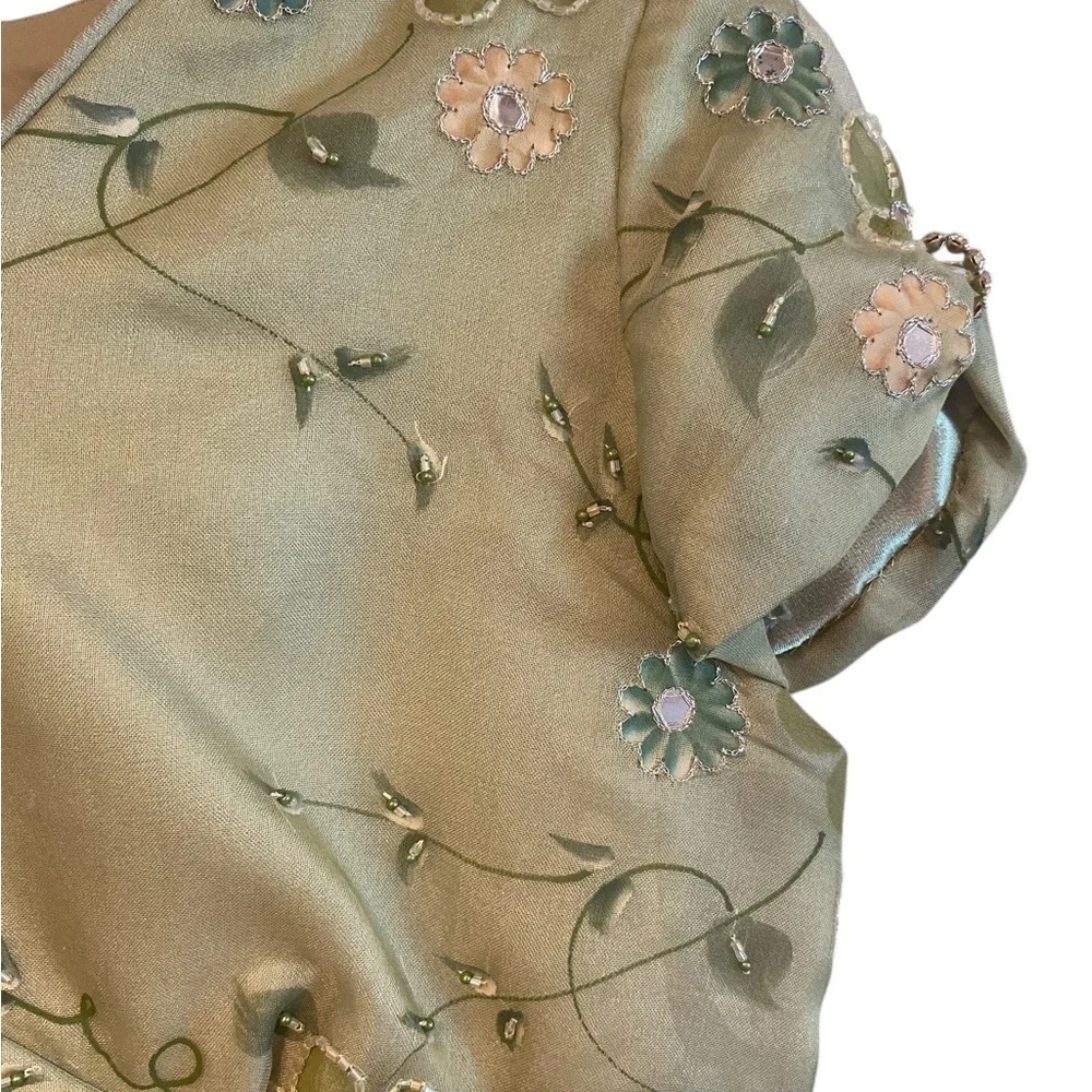 Elegant Green Beaded Floral Skirt Set / Maxi gown cocktail dress